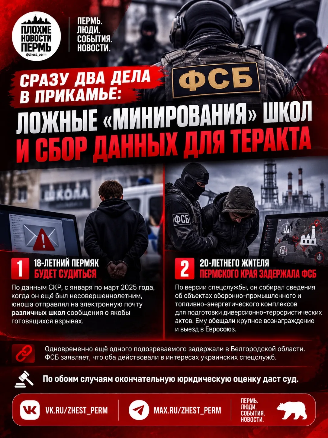 ⚡️ Сразу два дела в Прикамье: ложные «минирования» школ и сбор данных для подготовки те...
