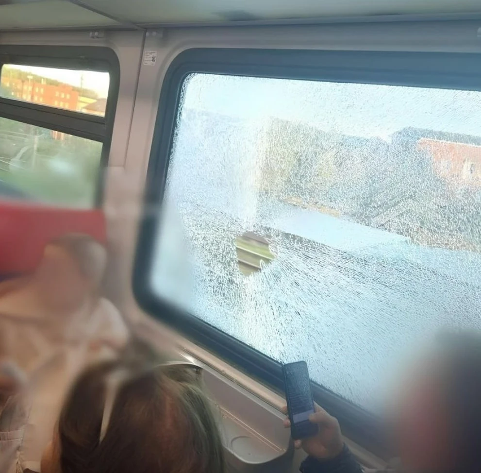 Подростки разбили окно поезда МЦД, бросив в него камень.