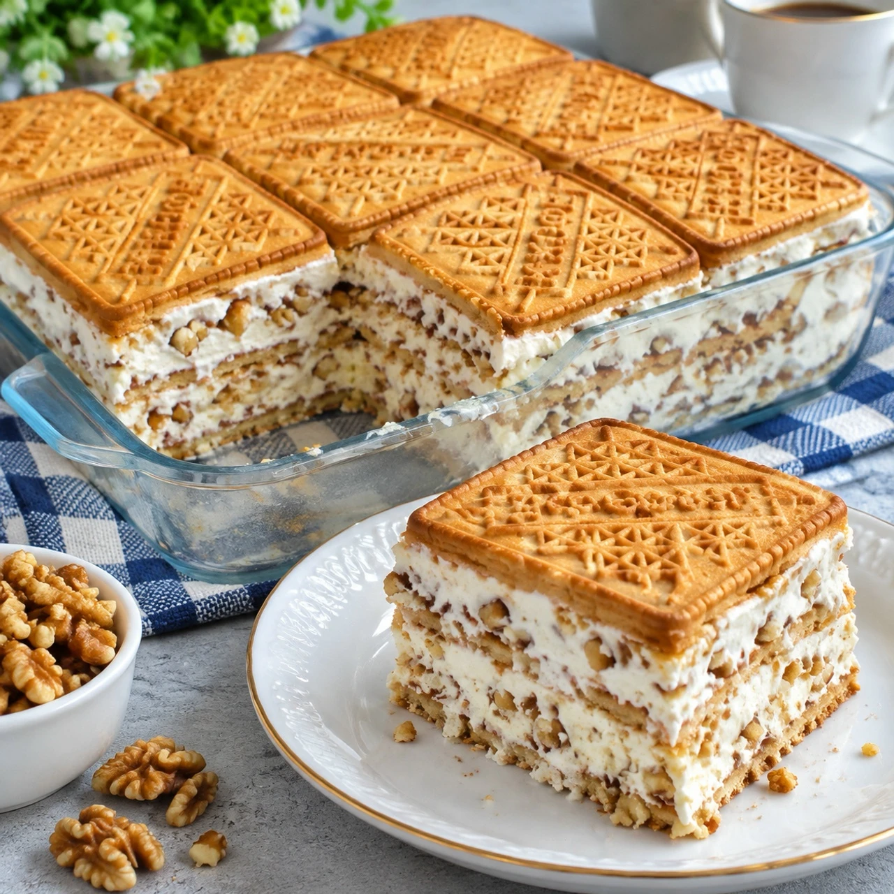 🍰 Торт без выпечки со сметанным кремом и орехами