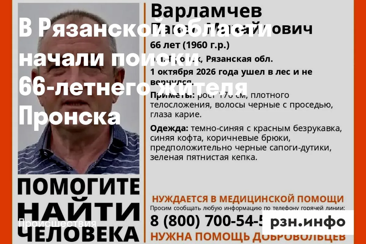 В Рязанской области начали поиски 66-летнего жителя Пронска