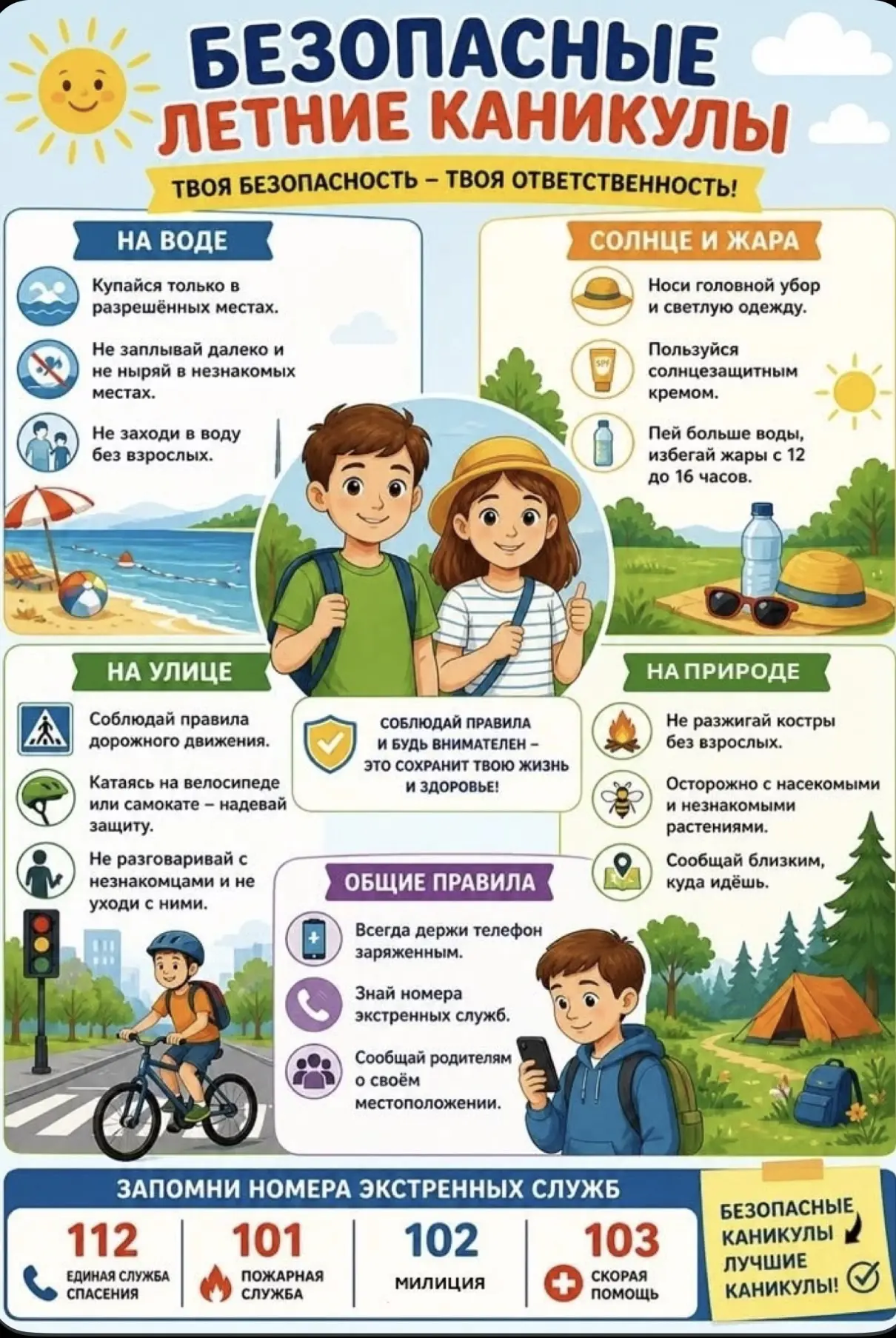 ❗️БЕЗОПАСНЫЕ ЛЕТНИЕ КАНИКУЛЫ ❗️
Уважаемые родители! В рамках акции "Безопасные каникулы"  направляем