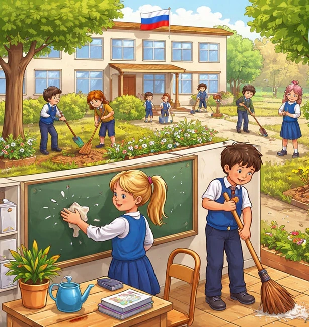 У нас в школе продолжается время добрых дел и полезных отработок. 7в класс под руководством классног
