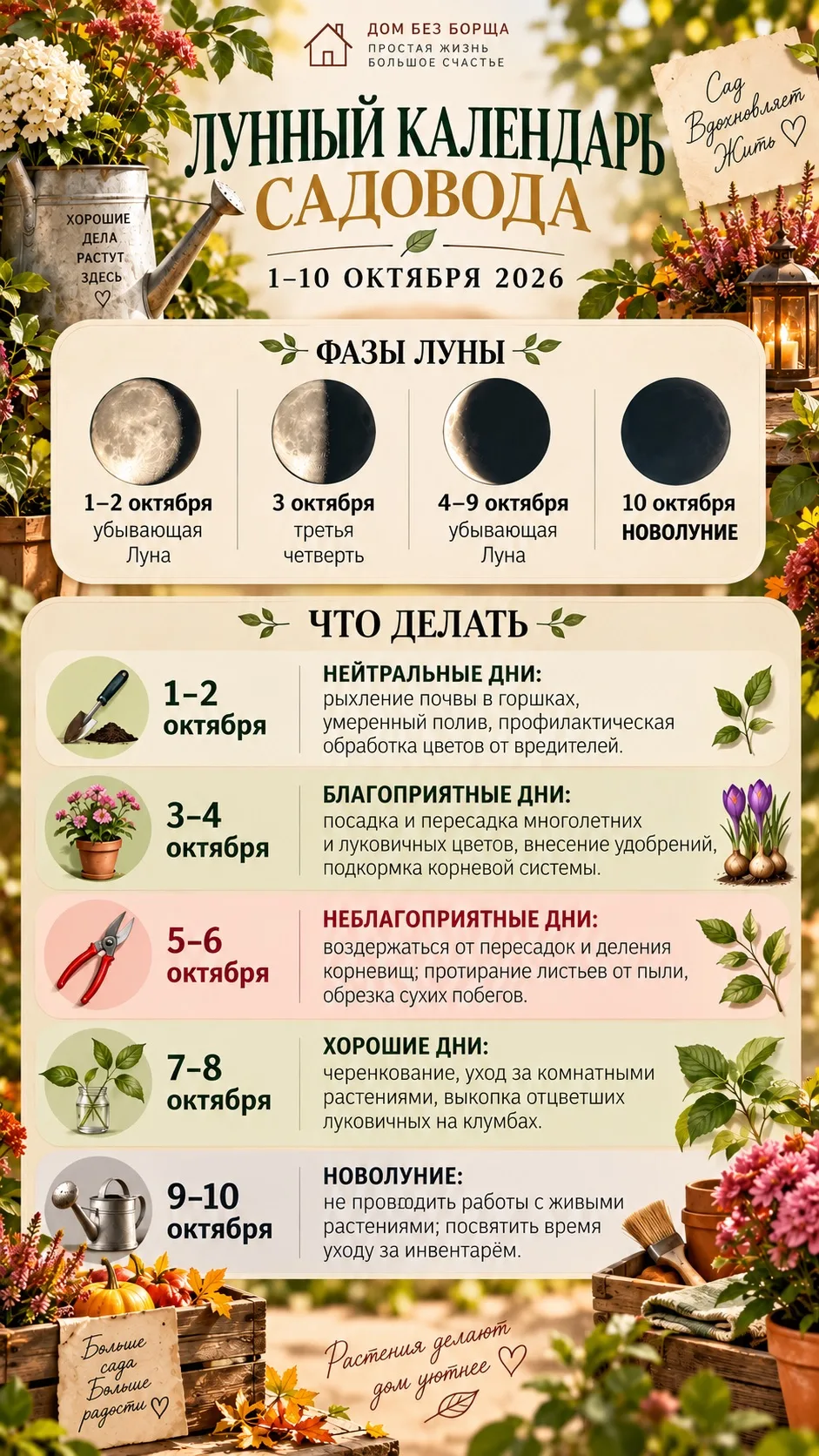 🌗 Лунный календарь садовода 1-10 октября
