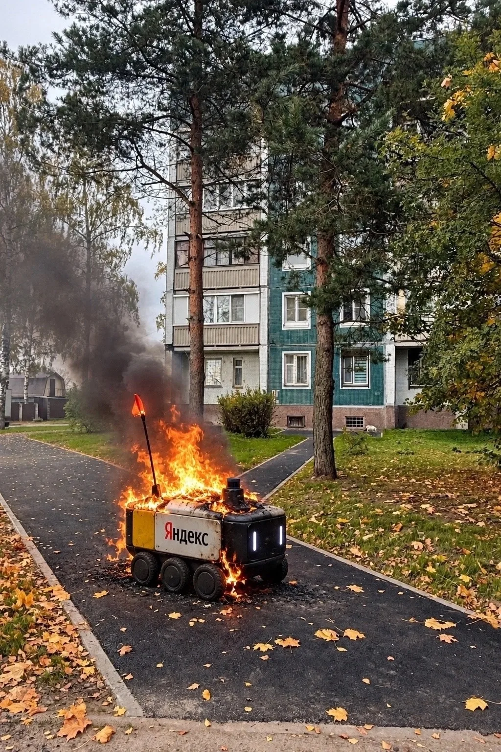 В Синявино-1 сегодня загорелся робот-доставщик, официальной причиной возгорания послужи...