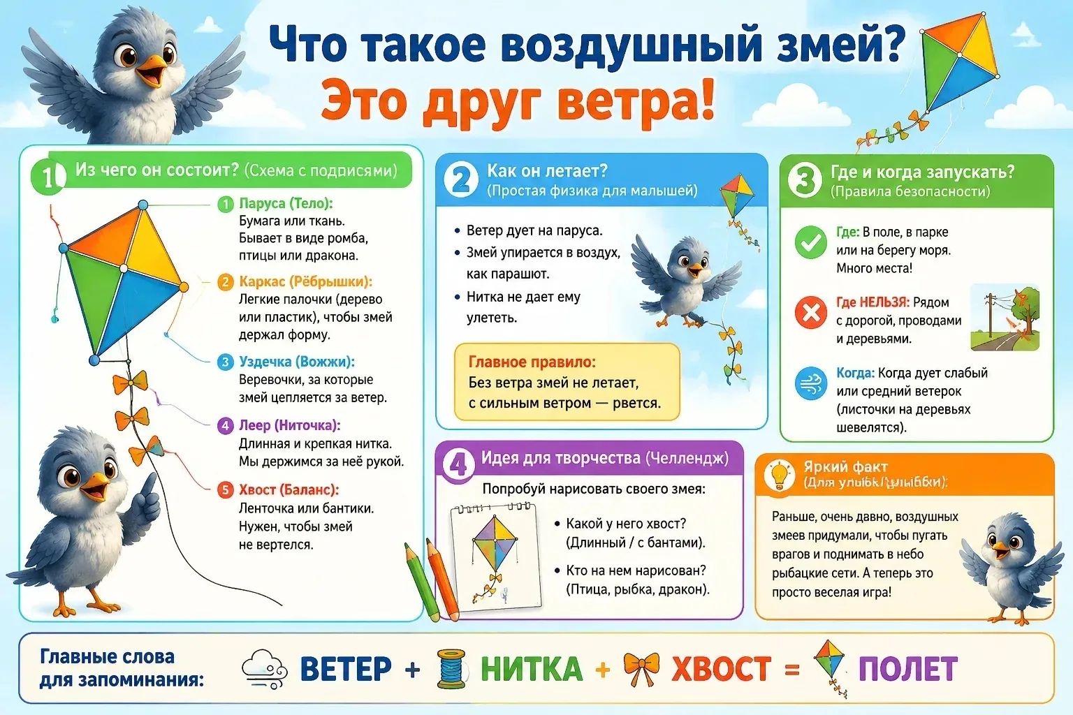 🌈 Воздушный змей — это не просто игрушка, а целое приключение! 😄

Представьте, как ваш змей легко 