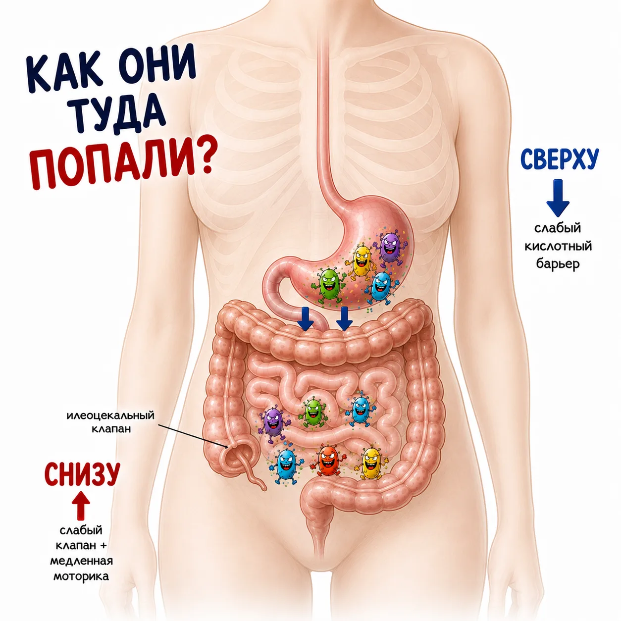 КАК БАКТЕРИИ ПОПАДАЮТ В ТОНКИЙ КИШЕЧНИК
