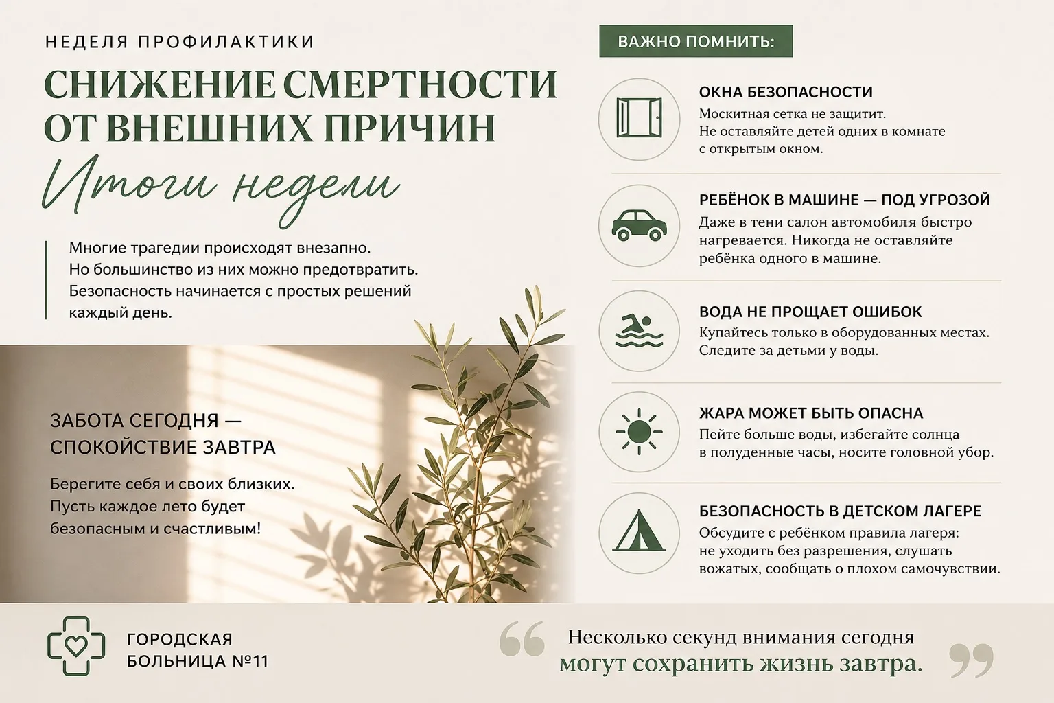 🏥 Неделя профилактики завершается. Но безопасность не уходит на выходные.

Лето — это время прогуло