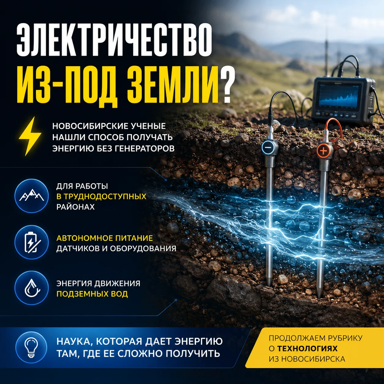 ⚡Электричество из-под земли? Новосибирские ученые нашли способ получать энергию без генераторов

Про