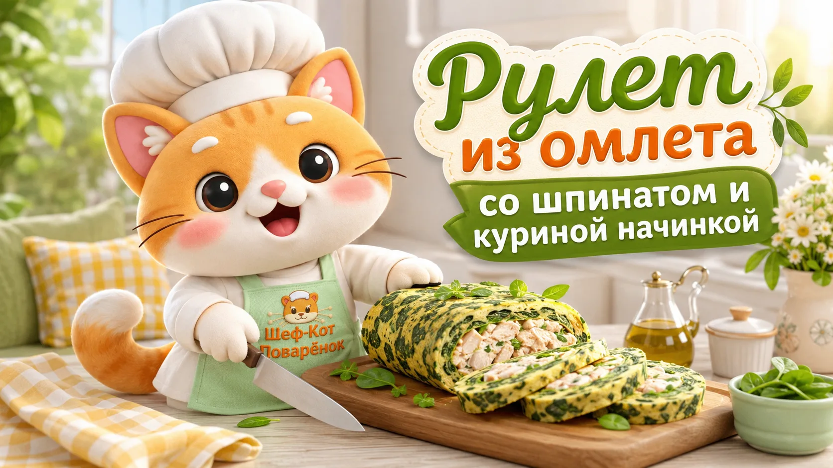 🥬 Рулет из омлета со шпинатом и куриной начинкой