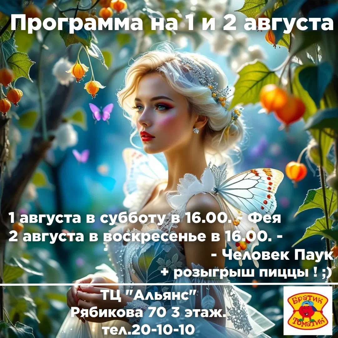 Пиццерия "Братик Томатик"  приглашает на анимационные программы ! 
 
На этой неделе 1 и 2 августа 20