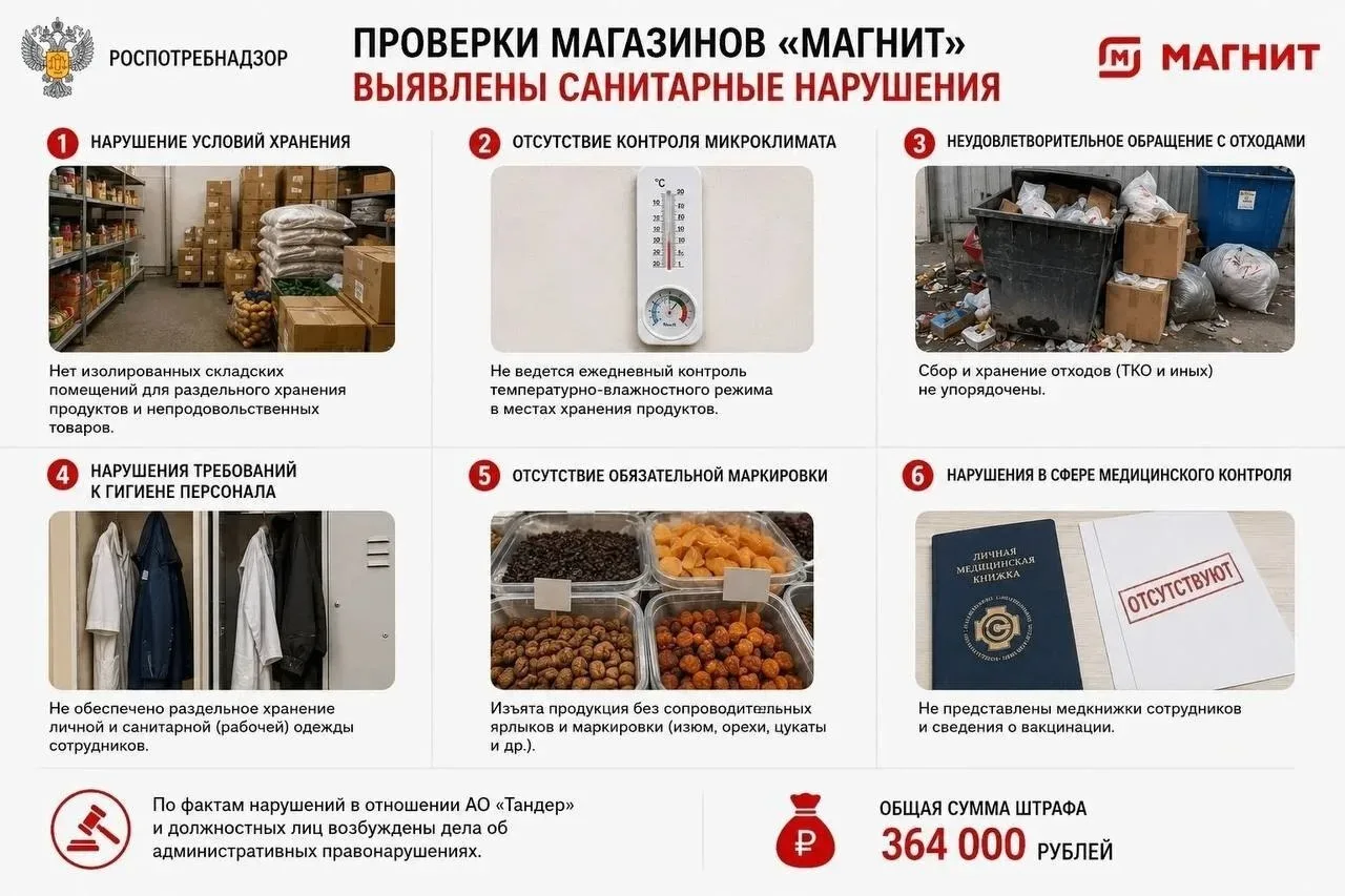 Роспотребнадзор Дагестана оштрафовал сеть «Магнит» и ответственных лиц по точкам на общую сумму в 36