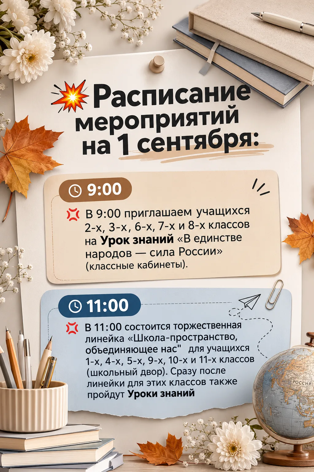 Друзья, совсем скоро прозвенит первый звонок! 🔔