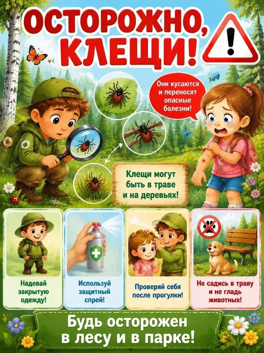 🕷 Памятка для учеников и родителей: как защититься от клещей!

Весна и лето — время прогулок, но вм