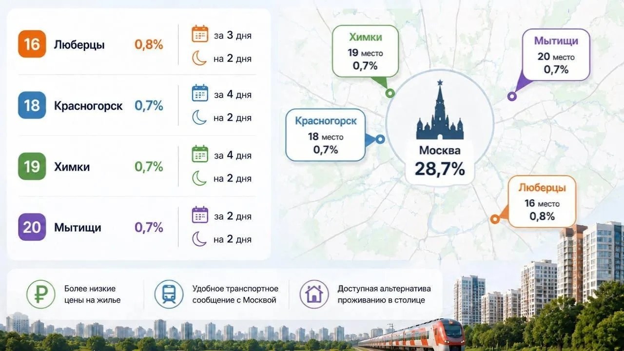 Подмосковье наступает: четыре города рядом с Москвой вошли в топ-20 по посуточной аренд...