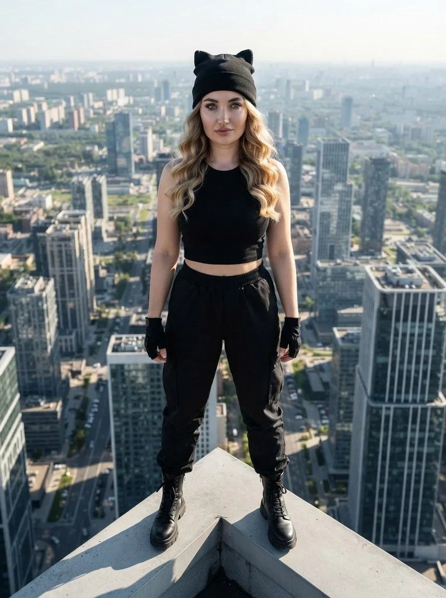 Промты для женской фотосессии на небоскребе 🏙️