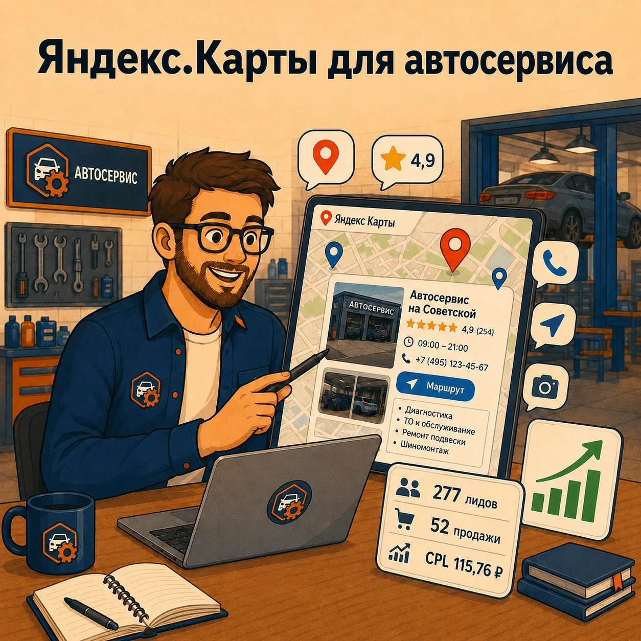 Яндекс Карты для автосервиса — это не справочник

Для локального автосервиса Карты — один из самых в