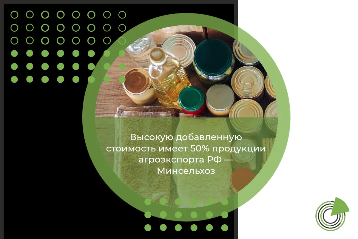 ВЫСОКУЮ ДОБАВЛЕННУЮ СТОИМОСТЬ ИМЕЕТ 50% ПРОДУКЦИИ АГРОЭКСПОРТА РФ — МИНСЕЛЬХОЗ