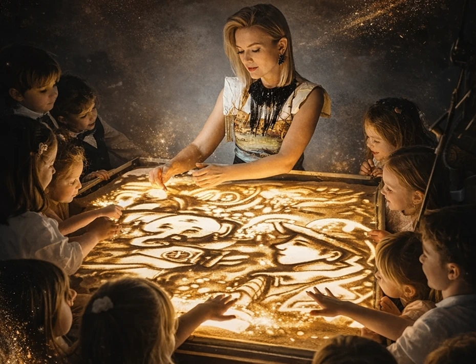 🎨 Такого у нас еще не было: песочное шоу по «Денискиным рассказам»! Это час, наполненный светом, ты