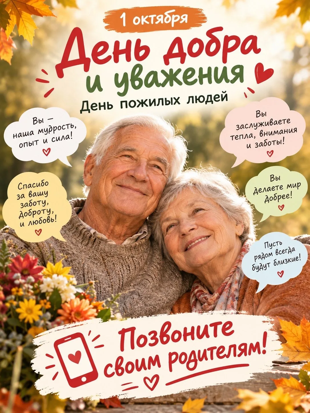 🍁🧣 Пусть в золотые годы жизни всегда живёт тепло родных сердец.💕