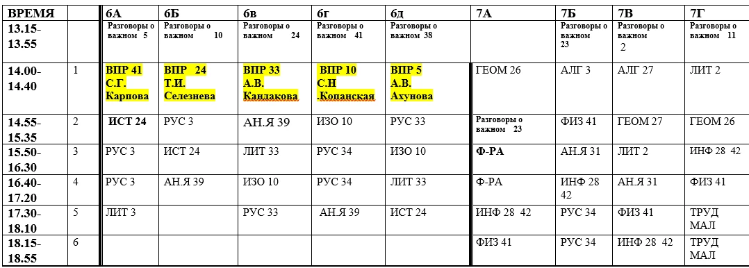 Расписание уроков на понедельник 4.05