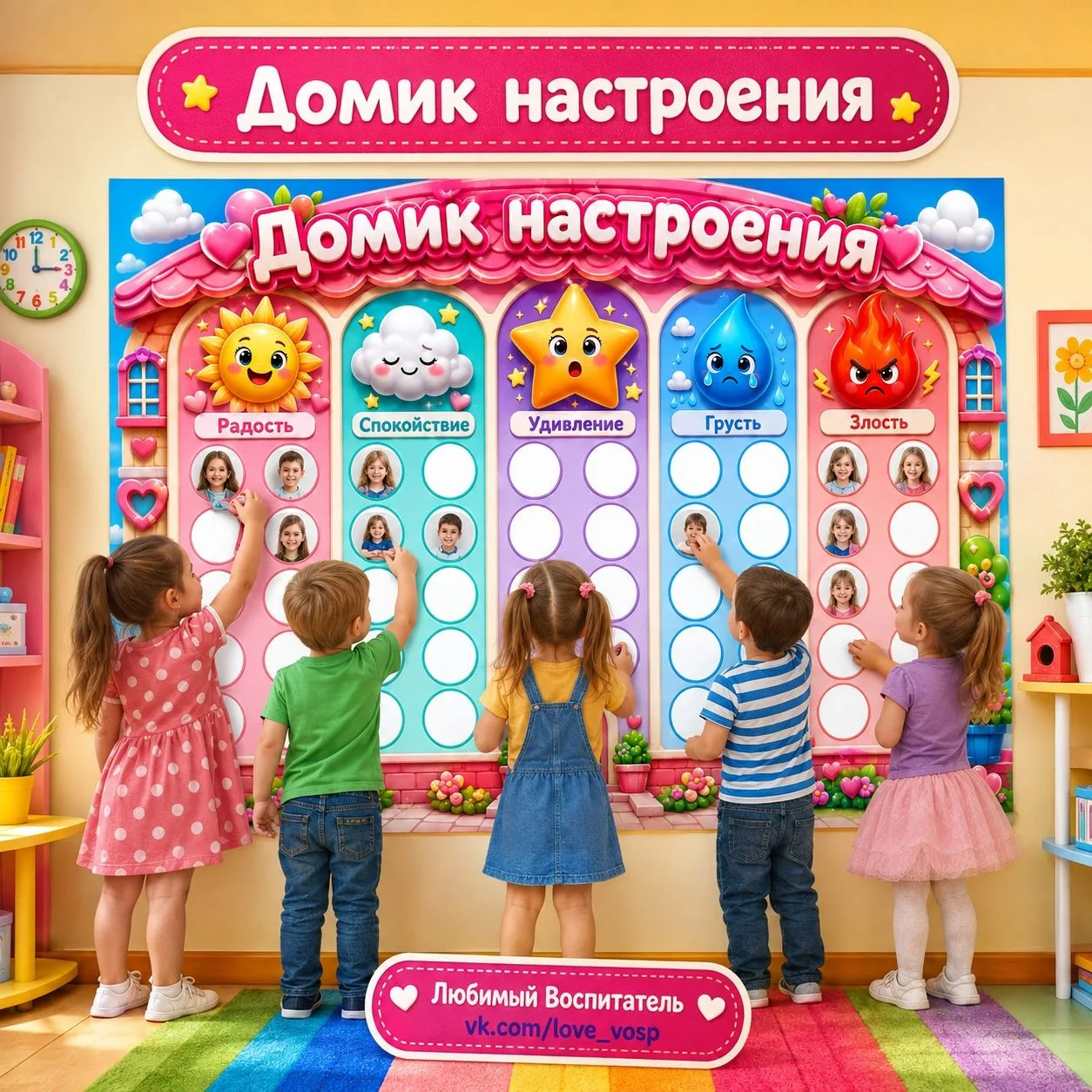 😍 Домик настроения с фотографиями ребят. Формат: А3.