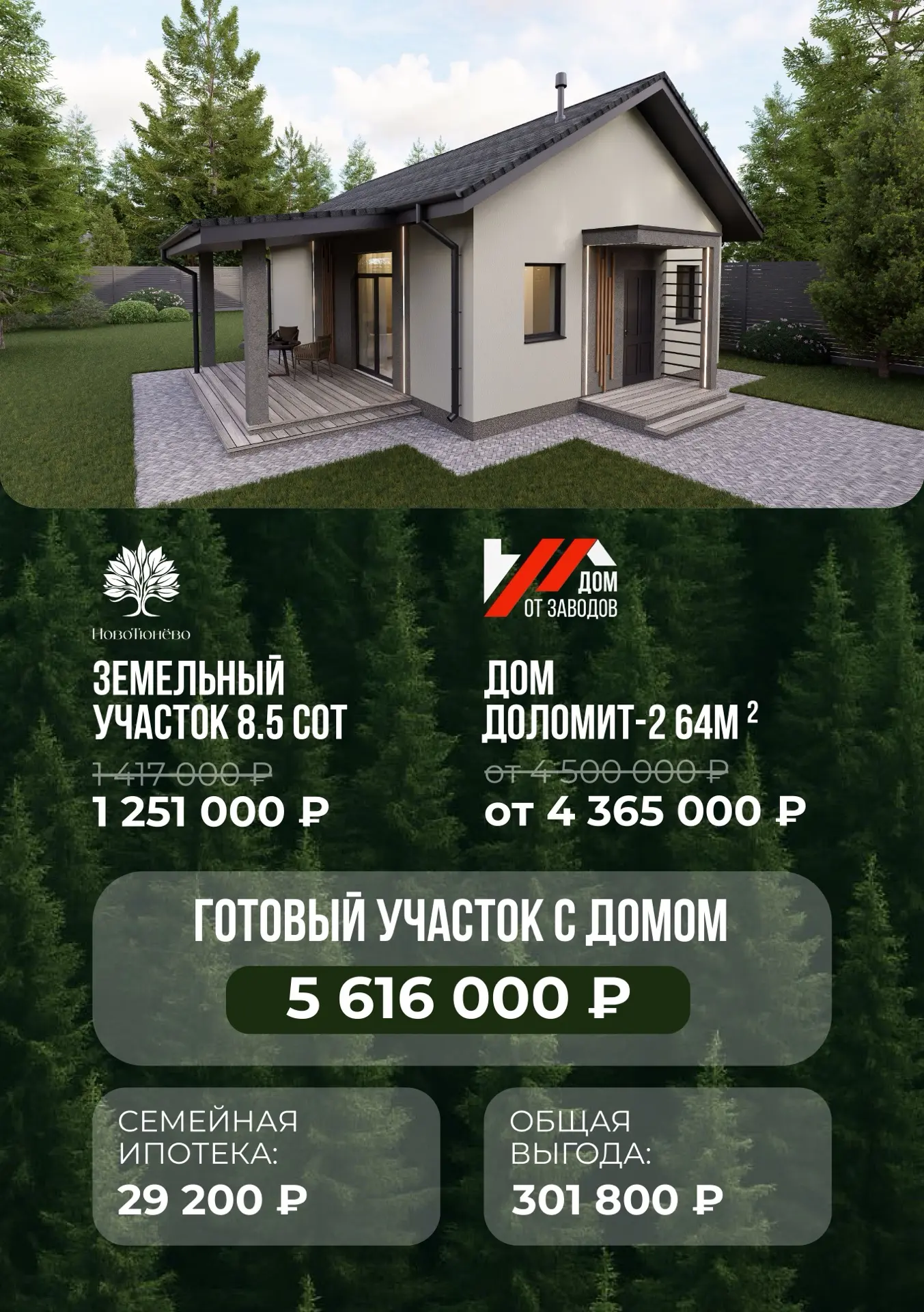 🏘 Участок с домом в «НовоТюнёво» – от 5 616 000 руб