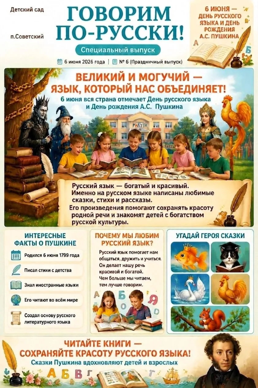 📚✨ 6 июня — День рождения Александра Сергеевича Пушкина и День русского языка! 🇷🇺🎉