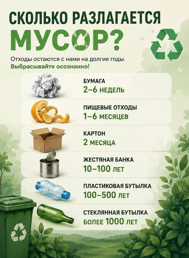 ♻️ Мы выбрасываем вещи за считанные секунды, а природе нужны десятилетия, чтобы с ними ...