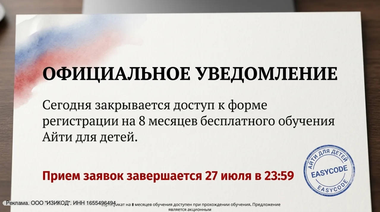 Уважаемые родители!

Сегодня последний день набора школьников на бесплатное ИТ-обучение.

В нашей ст