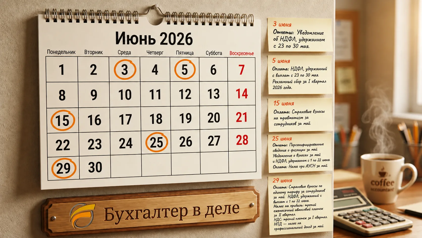 📆Календарь бухгалтера в ИЮНЕ 2026 года