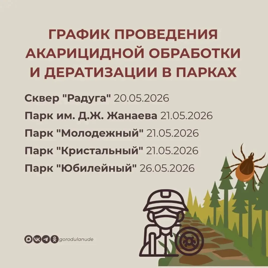 Защита от клещей продолжается: парки Улан-Удэ закроют на повторную обработку  С 19 по 26 мая городск