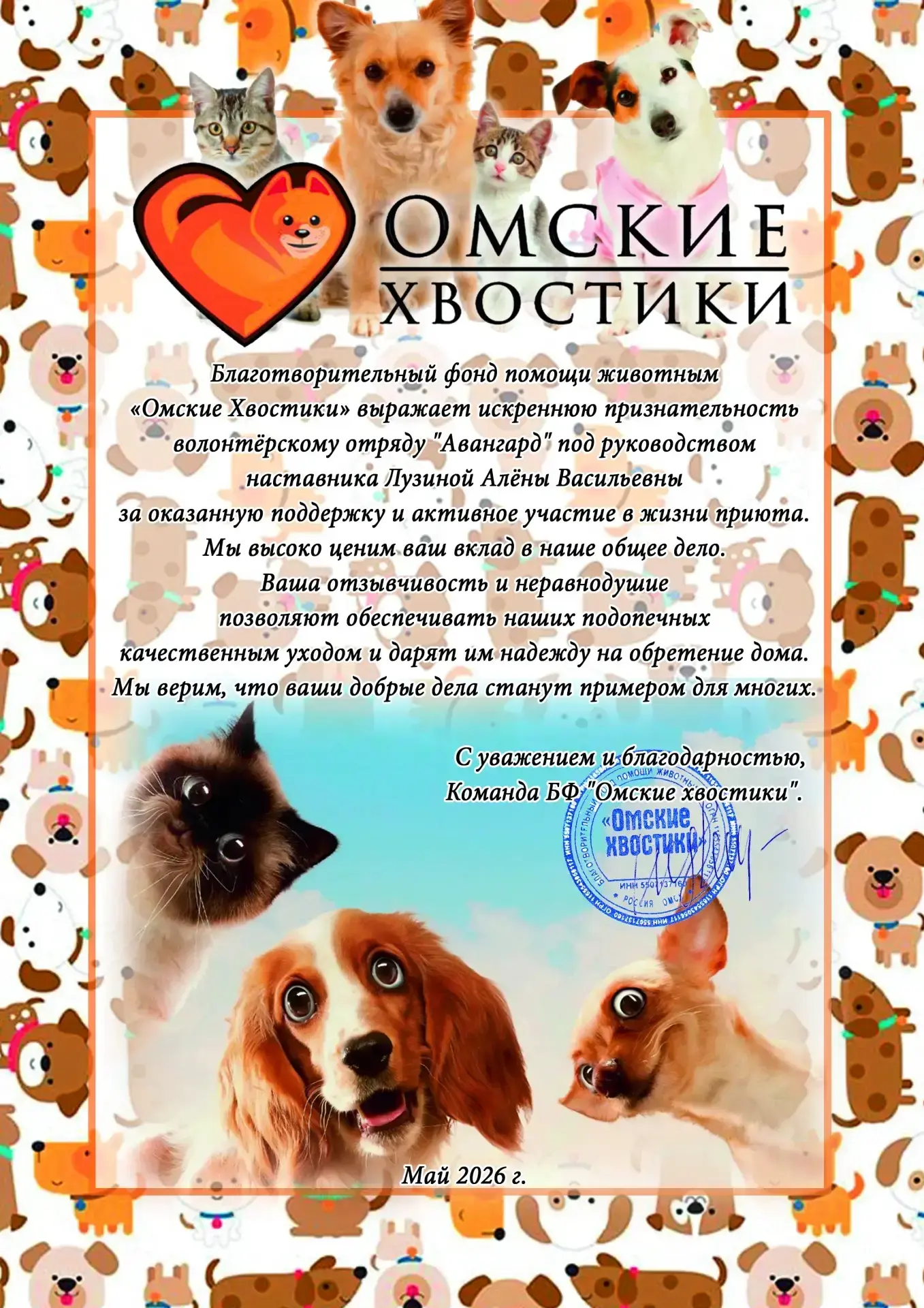 "Омские хвостики" выражают огромную благодарность нашему волонтерскому отряду "Авангард...