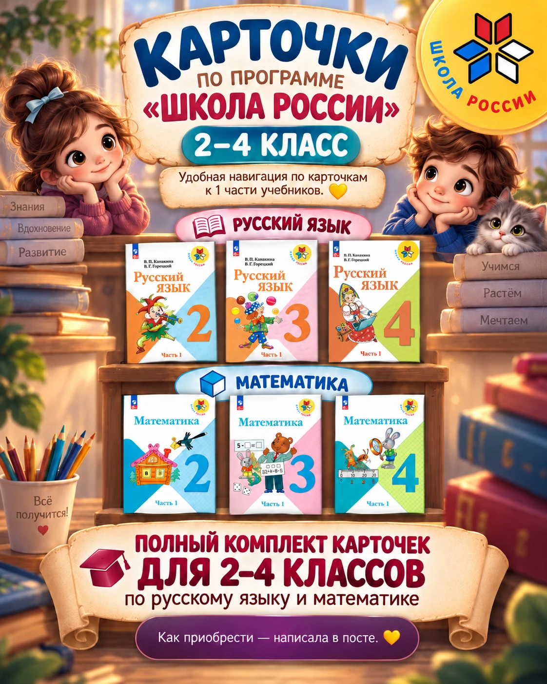 📚 КАРТОЧКИ ПО ПРОГРАММЕ «ШКОЛА РОССИИ» — 2–4 КЛАСС