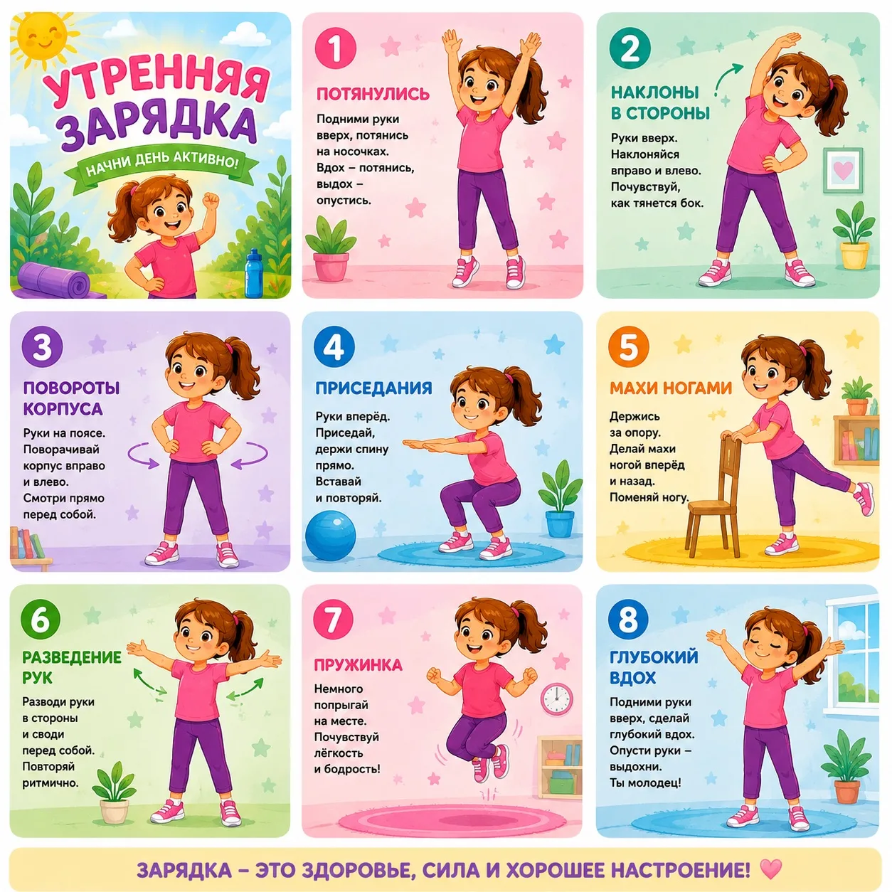 Зарядка для ребёнка — это не только про движение, но и про хорошее настроение, бодрость...