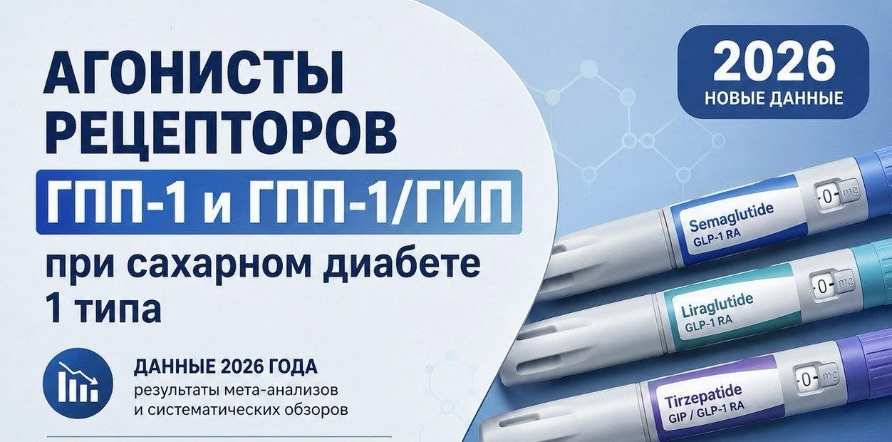 Агонисты рецепторов ГПП-1 и ГПП-1/ГИП при сахарном диабете 1 типа: данные 2026 года