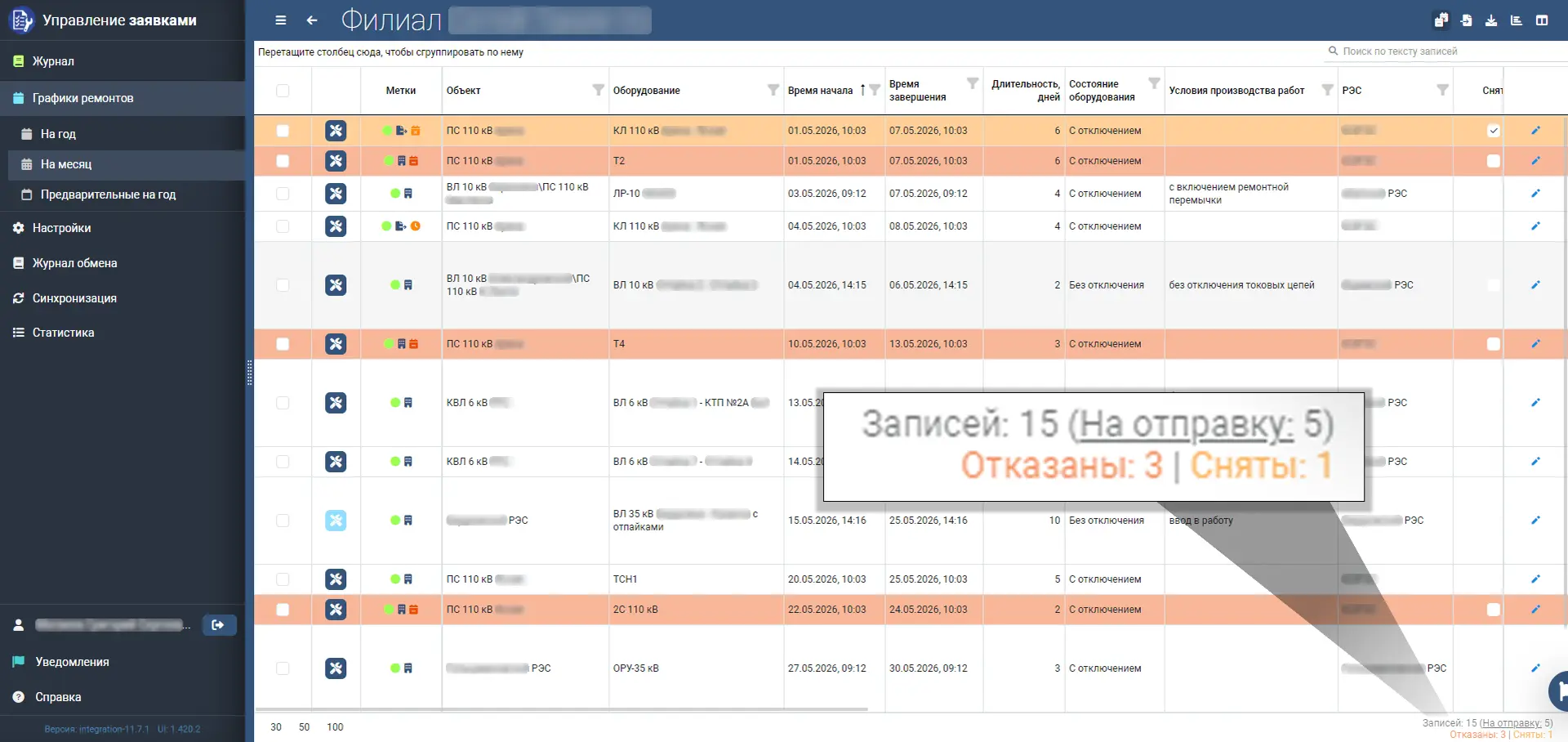 Возможность увидеть снятые и отказанные ремонты