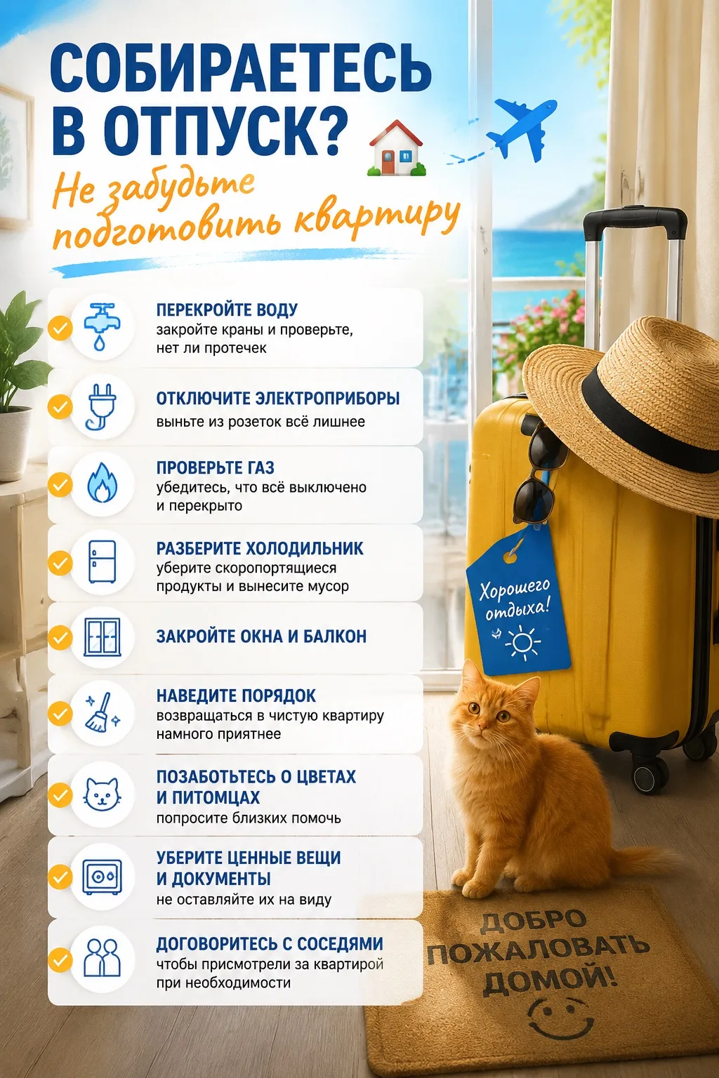 Собираетесь в отпуск? Не забудьте подготовить квартиру 🏡