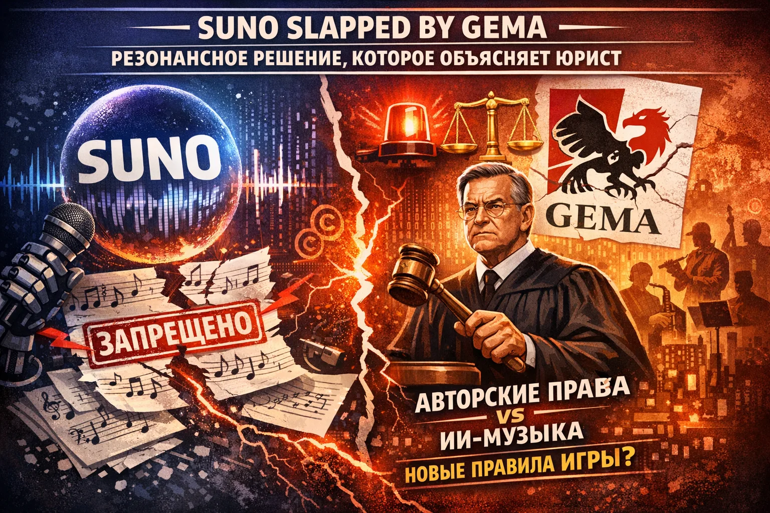 SUNO SLAPPED BY GEMA — РЕЗОНАНСНОЕ РЕШЕНИЕ, КОТОРОЕ ОБЪЯСНЯЕТ ЮРИСТ ⚖️🎶