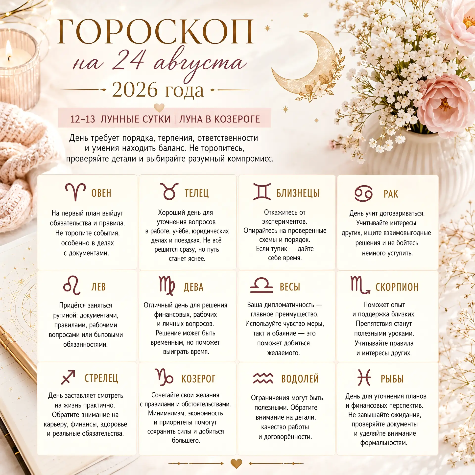 🔮 Гороскоп на 24 августа 2026 года