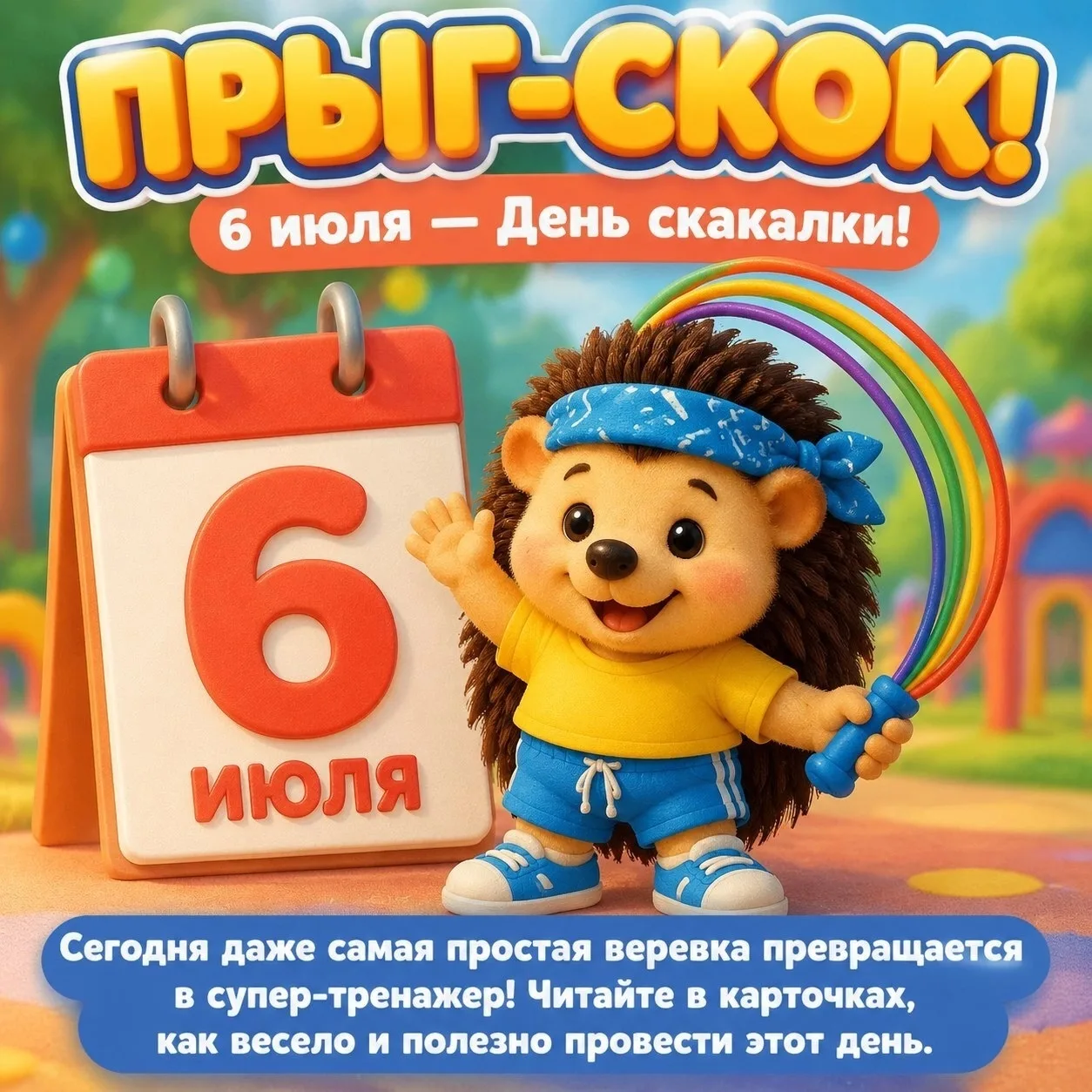 👋 Сегодня, 6 июля, мы отмечаем необычный и очень весёлый день — День скакалки! 🪢

Кажется, что это