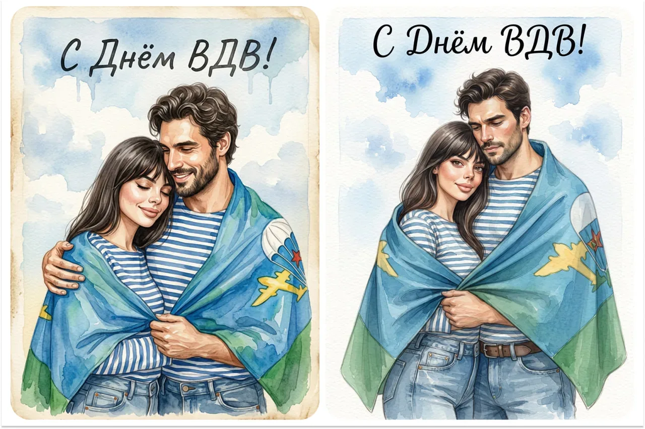 🎉 Открытка на день ВДВ

1️⃣ Заходим в PRO режим
 или @id507704808707_bot
2️⃣ Выберите нейросеть Nan