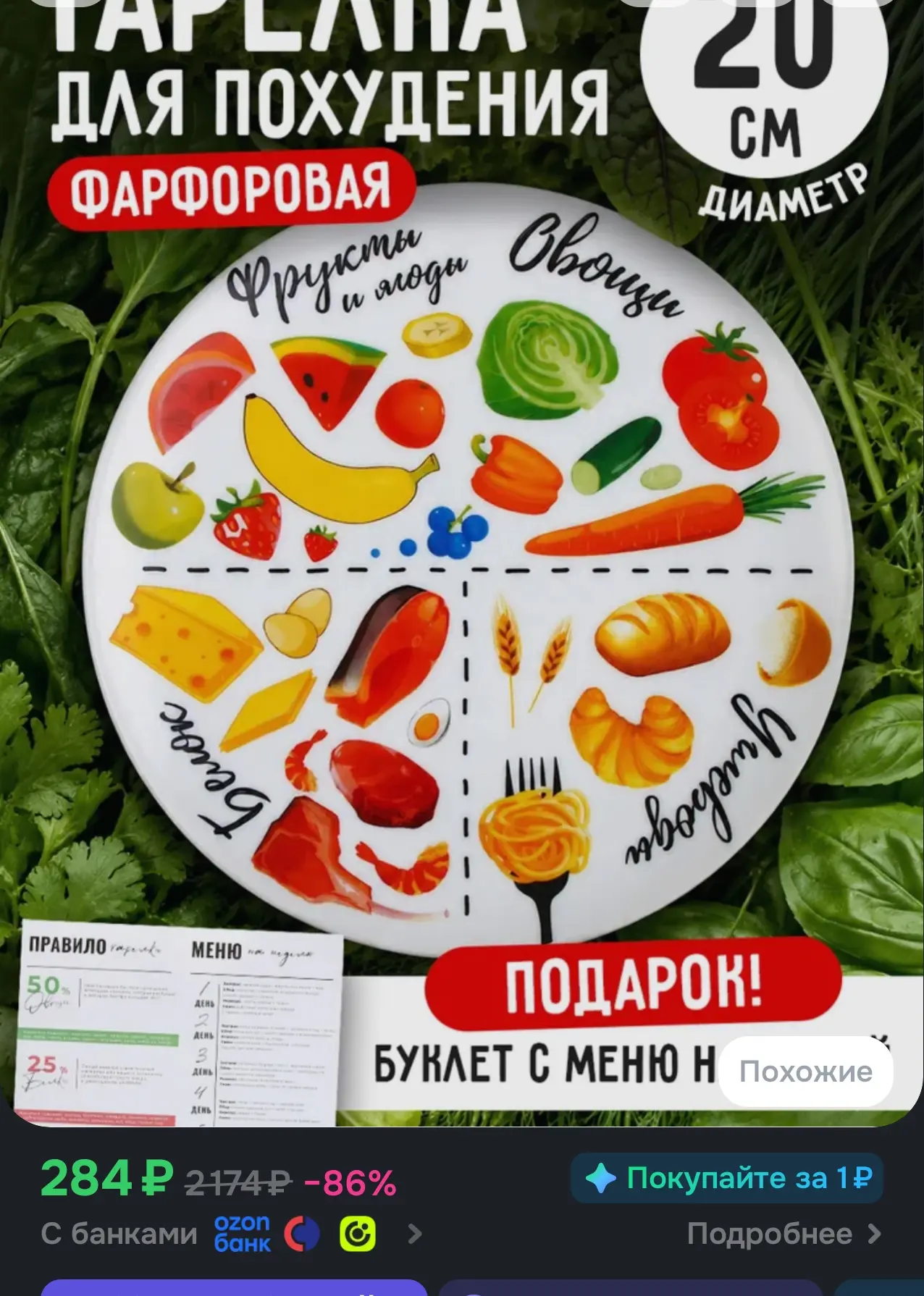 Тарелка плоская керамическая гарвардская Правильное питание , d 20 см