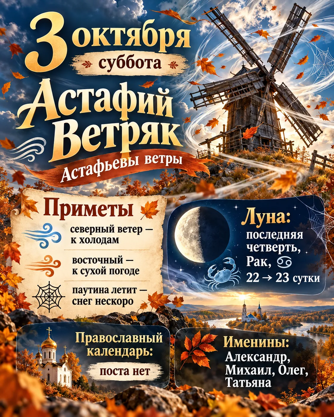 🌙 НАРОДНЫЙ И ЛУННЫЙ КАЛЕНДАРЬ — 3 ОКТЯБРЯ