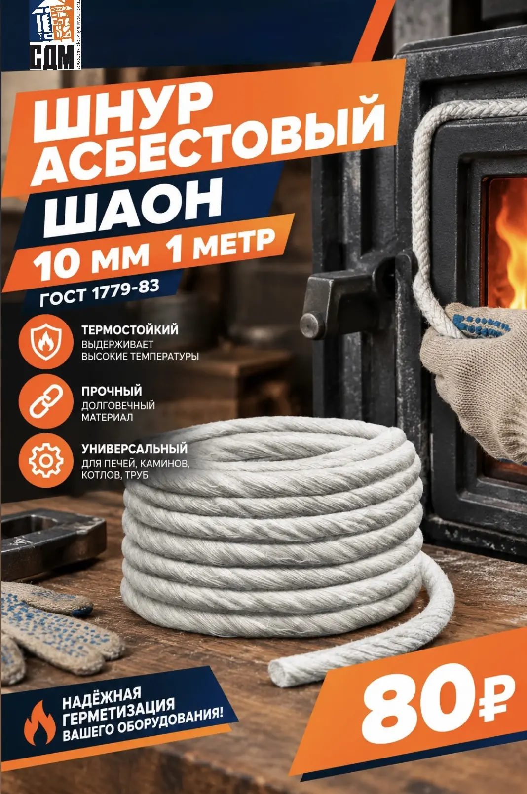 🔥 ШНУР АСБЕСТОВЫЙ ШАОН 10 ММ — ДЛЯ ТЕПЛОСТОЙКОЙ ГЕРМЕТИЗАЦИИ