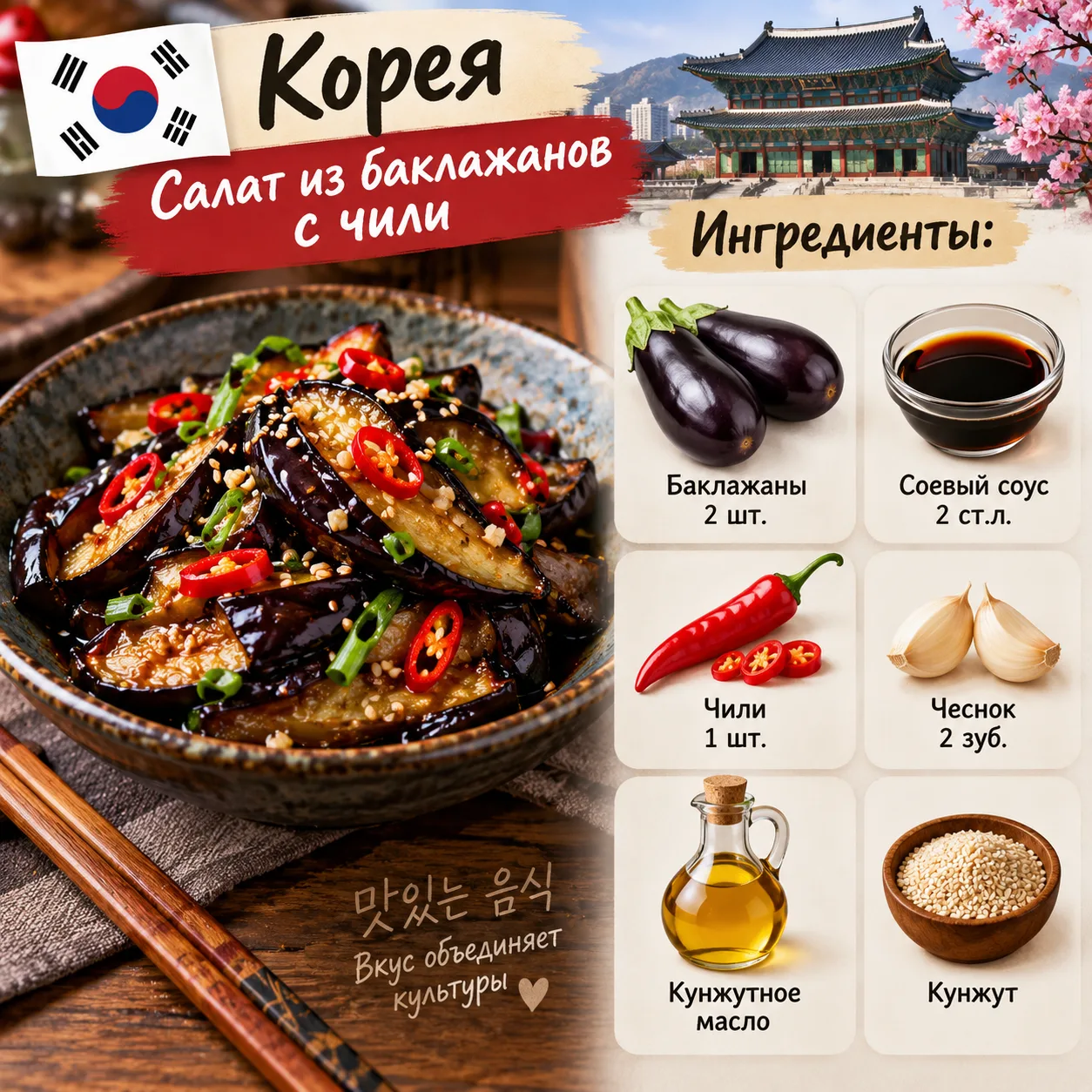 Корея: Салат из баклажанов с чили