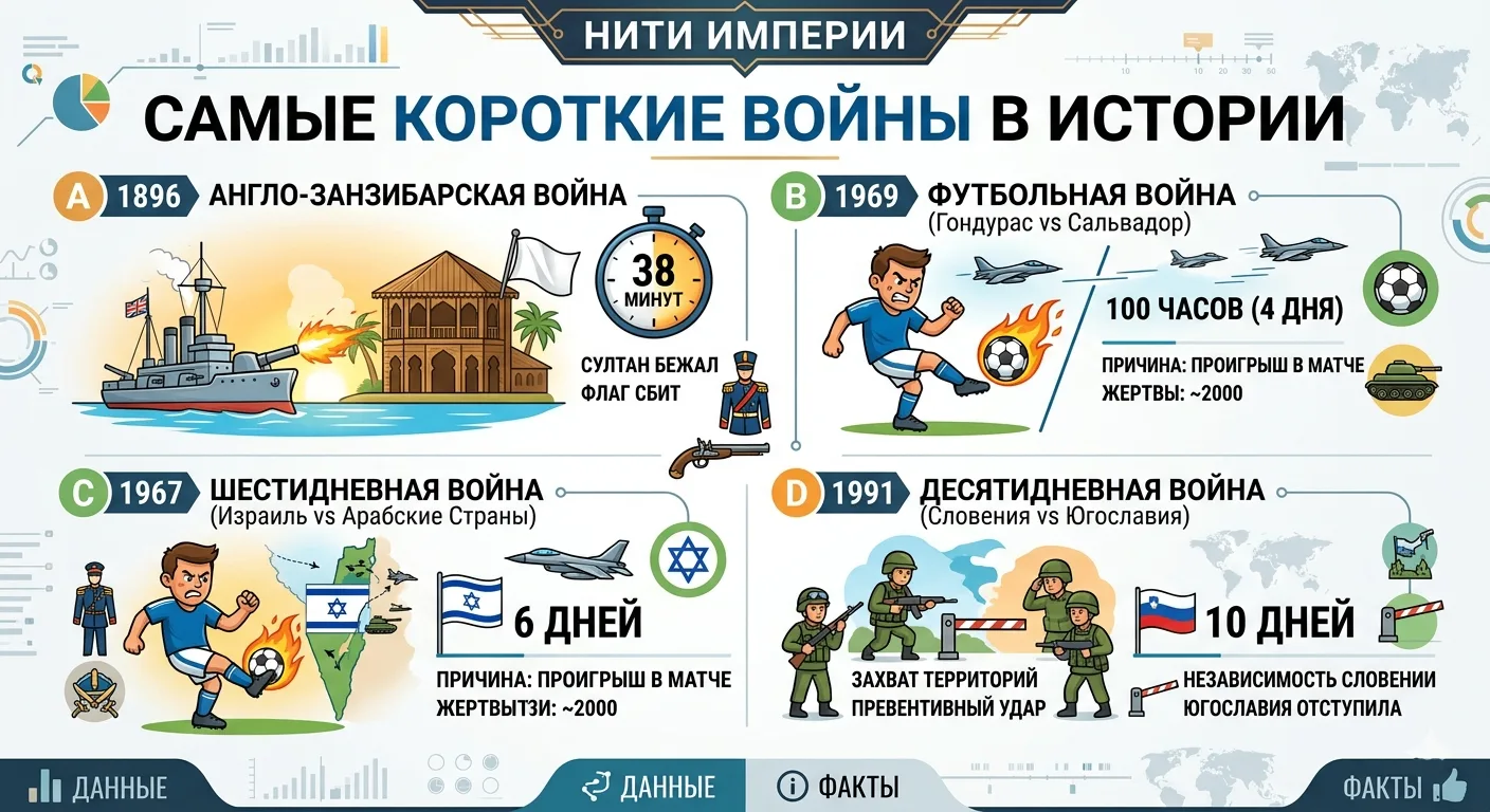Блицкриг на обеденный перерыв: самые короткие войны в истории  В учебниках истории нас приучили к Ст