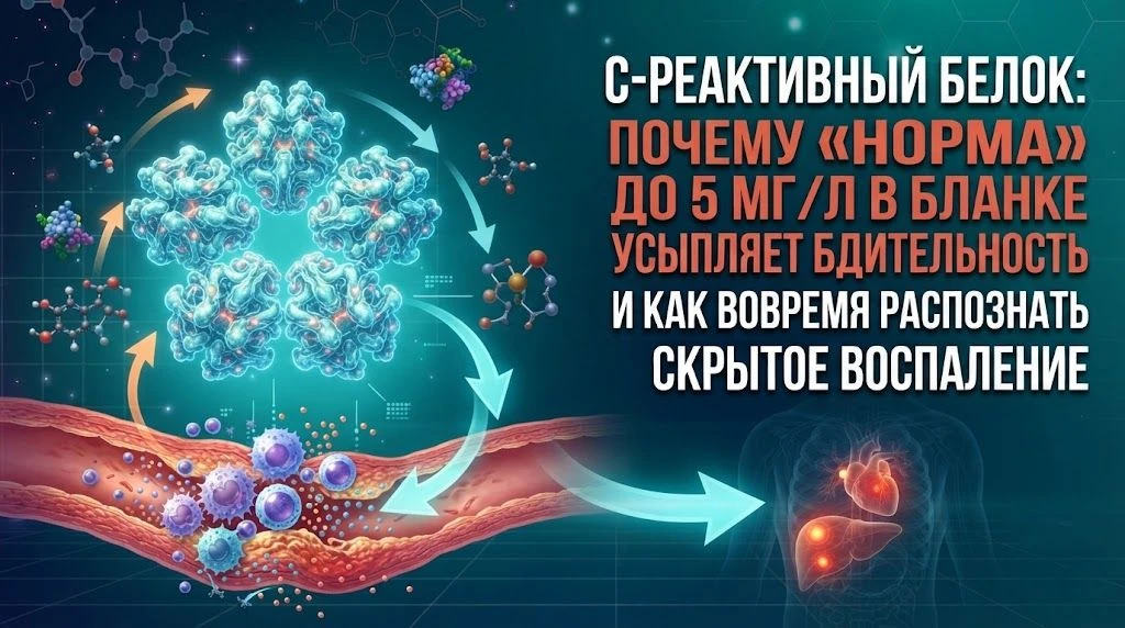 🔬 С-реактивный белок: почему «норма» до 5 мг/л в бланке усыпляет бдительность и как во...
