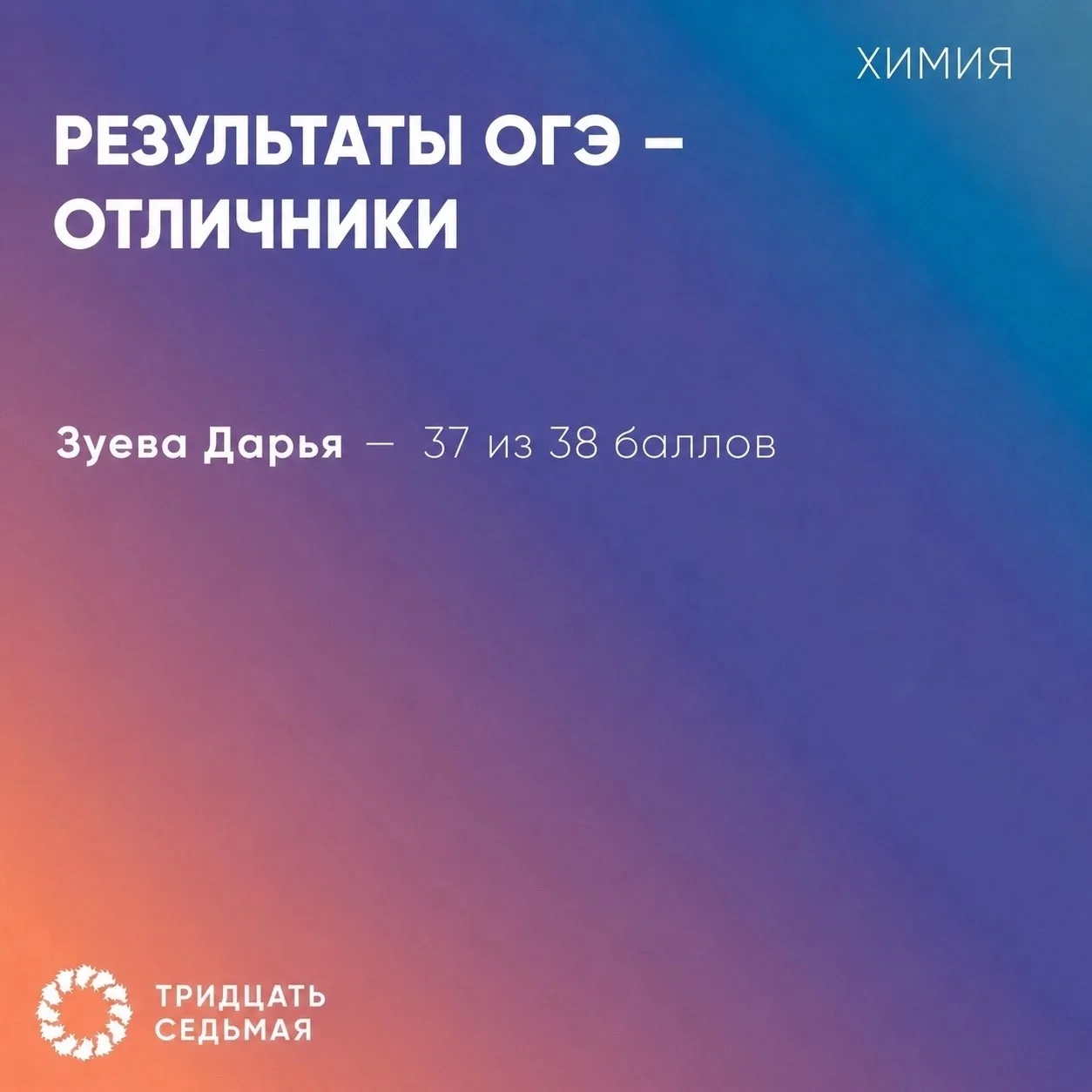 РЕЗУЛЬТАТЫ ОГЭ📎 
— по химии
 
Результаты ОГЭ по химии:
🟣Зуева Дарья — 37 из 38 баллов

Поздравляем