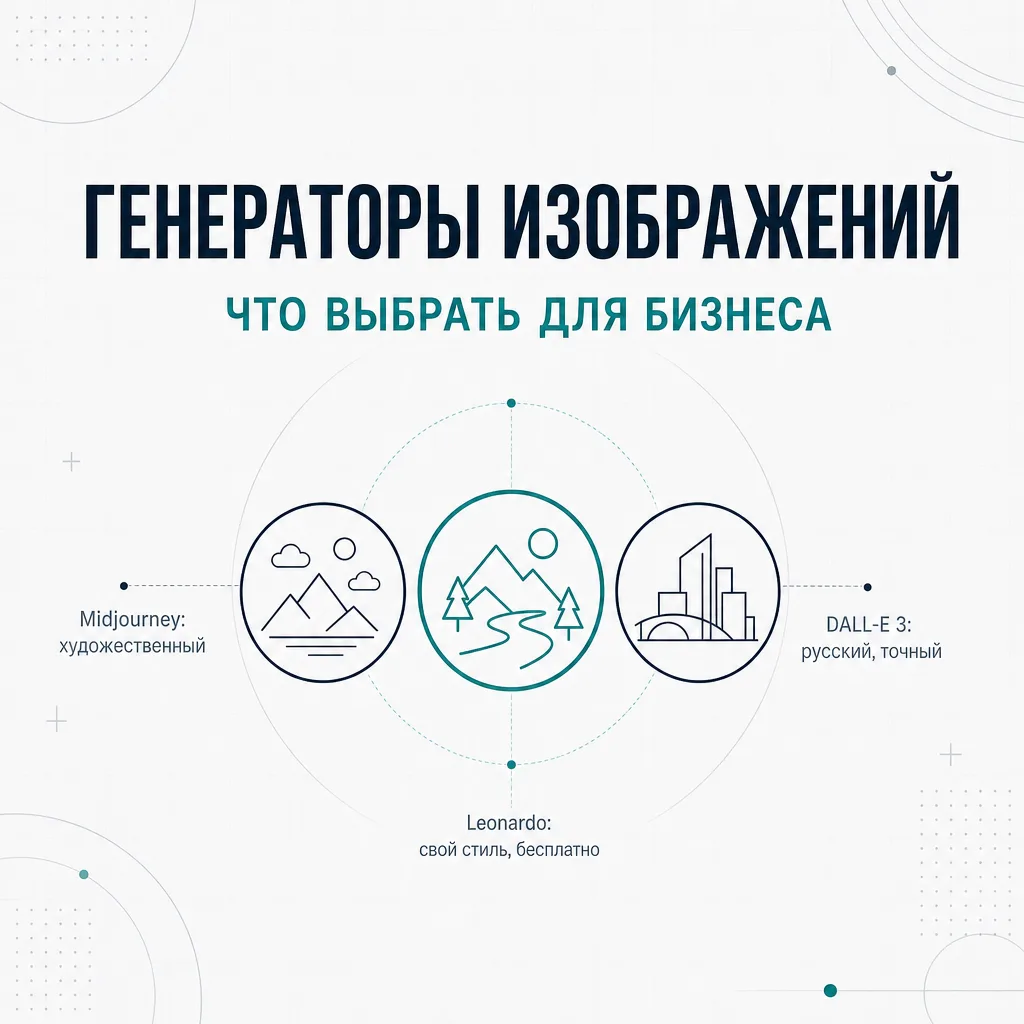 🎨 Midjourney, Leonardo или DALL-E 3 Что выбрать для бизнеса?  Midjourney ($10–120/мес) Самый художес