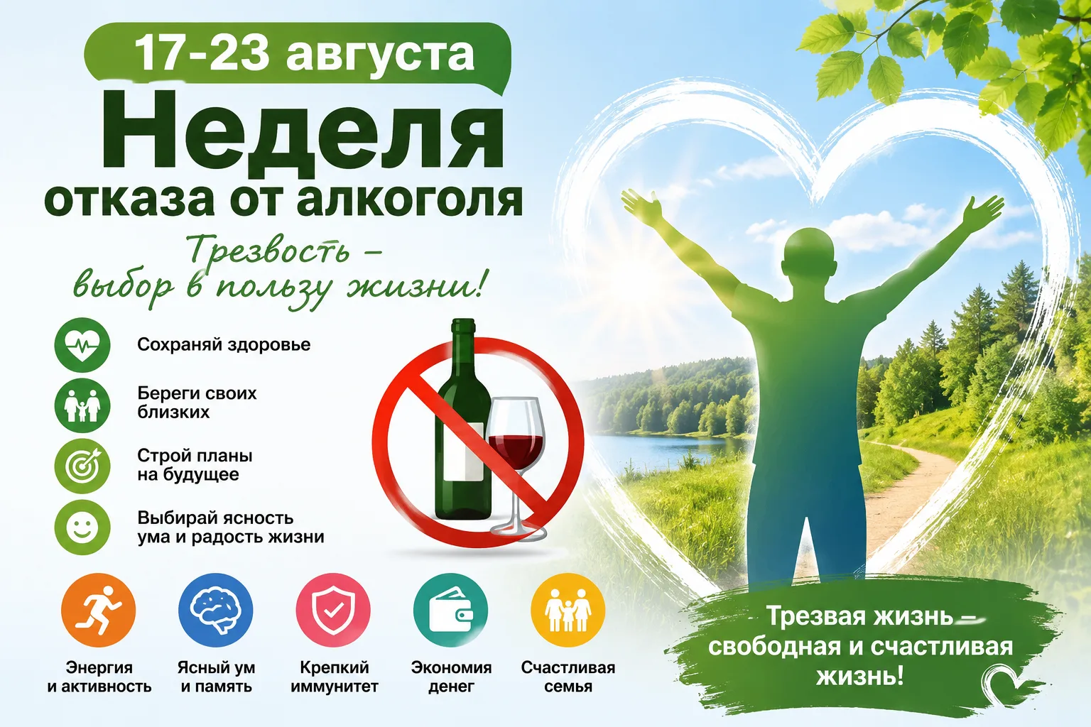 🍃 17–23 августа — Неделя отказа от алкоголя. 🍃